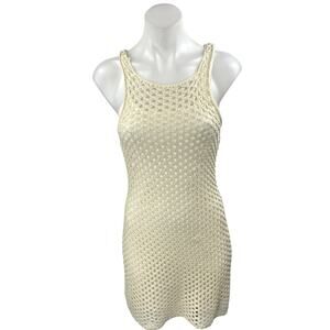 Mink Pink Cream Crochet Knit Sleeveless Sheer Mini Swim Cover Up Dress Size S